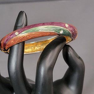 Womens Multicolor Enameled Hinged Bangle Bracelet Rhinestone Accent 6 1/2 in